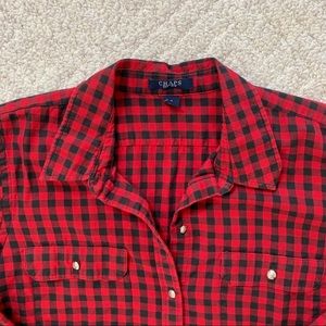 Chaps Tops - Chaps Button Up Shirt, Red + Black, Size XL Chaps Tops - Chaps Button Up Shirt, Red + Black, Size XL